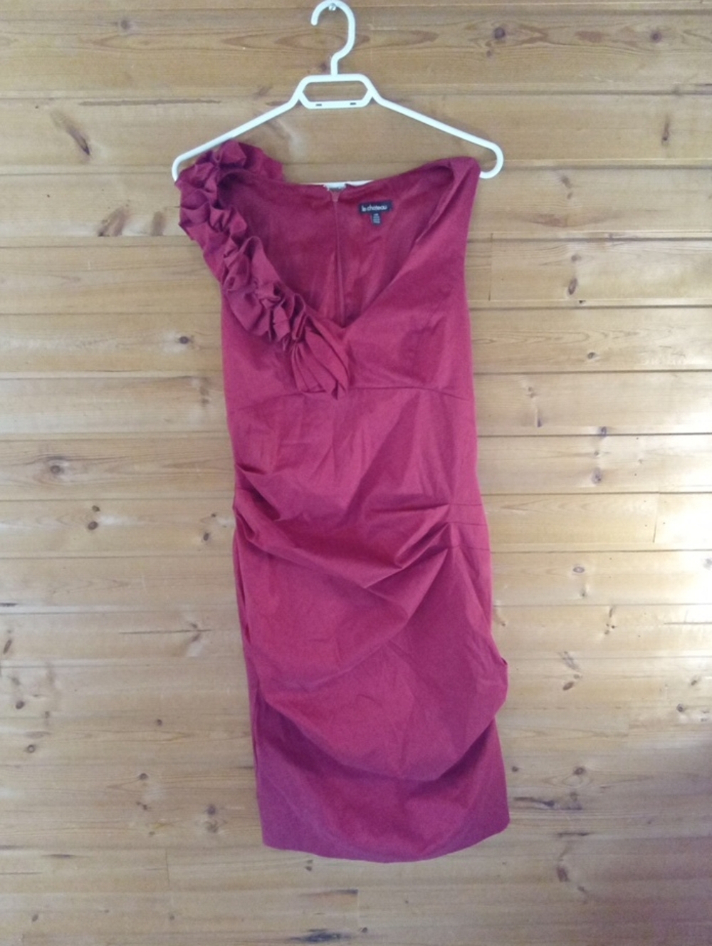 le chateau One-Shoulder Ruffle Red Cocktail Dress